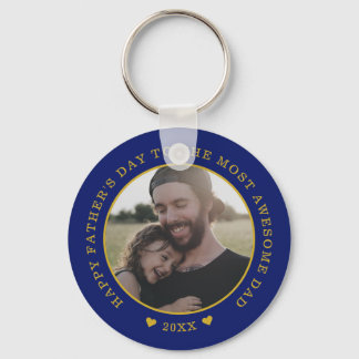 Blue And Gold Happy Father's Day Photo     Keychain