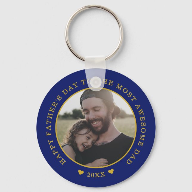 Blue And Gold Happy Father's Day Photo     Keychain (Front)