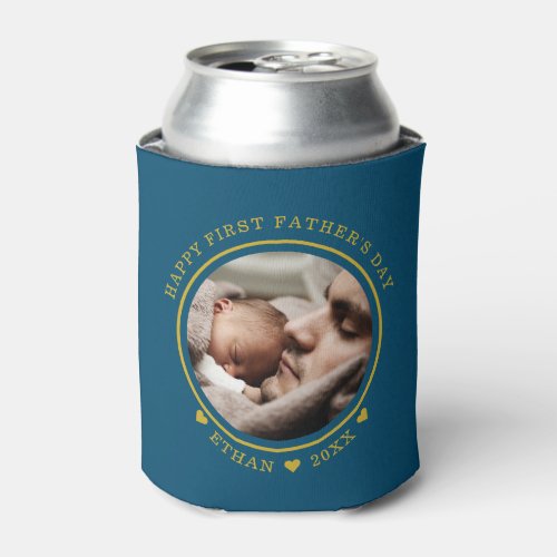 Blue And Gold Happy First Fathers Day Photo  Can  Can Cooler