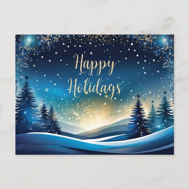 Blue and Gold Happy Holidays Holiday Postcard (Front)
