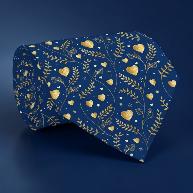 Blue and Gold Heart Pattern Custom Necktie (Creator Uploaded)
