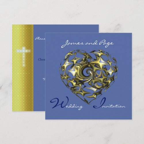 Blue and Gold Heart Wedding Fine Art Personalized Invite