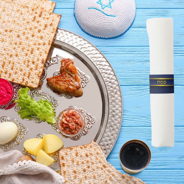 Blue and Gold Hebrew Pesach Seder Passover Napkin Bands (Creator Uploaded)