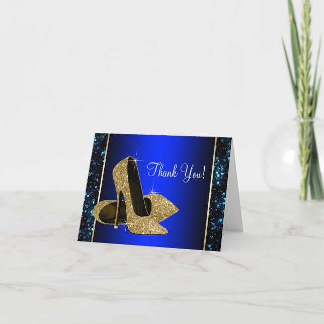 Blue and Gold High Heel Shoe Thank You Card (Front)