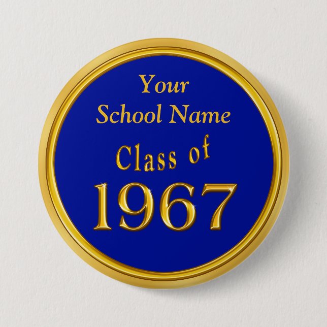 Blue and Gold High School Reunion Favors Ideas Pinback Button (Front)