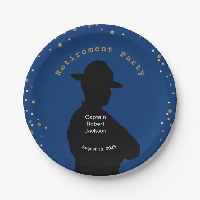 Blue and Gold Highway Patrol Retirement Paper Plates (Front)