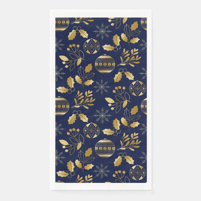 Blue and Gold Holiday Pattern Paper Guest Towels (Front)
