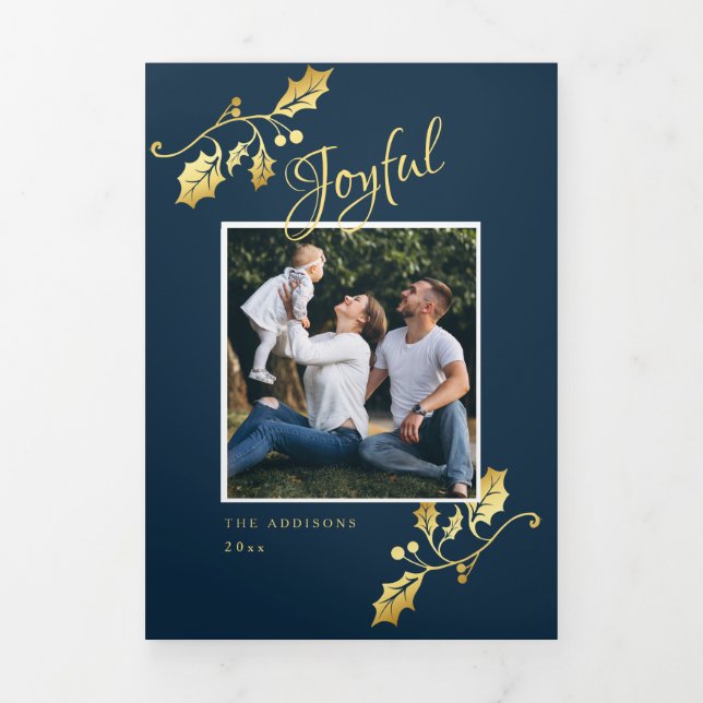 Blue and Gold Holiday Trifold Card (Cover)