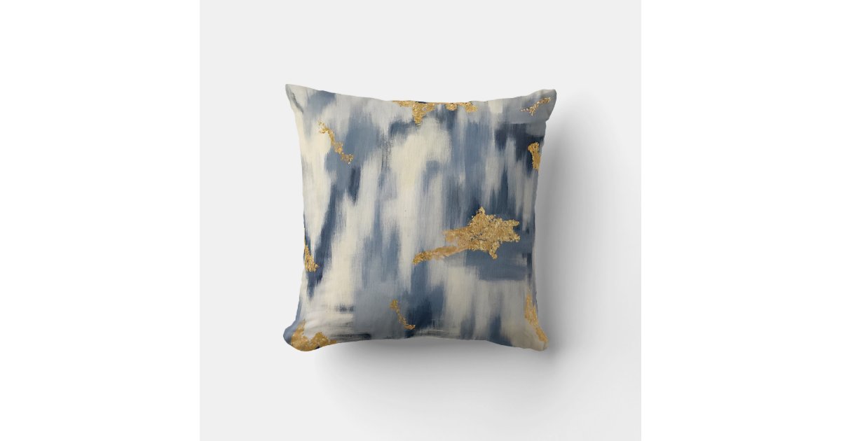 Bohemian Rose Gold Navy Blue Ikat Pattern Monogram Throw Pillow
