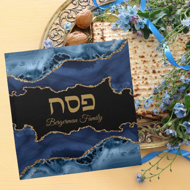 Blue and Gold Jewish Hebrew Passover Matzah Cover Cloth Napkin (Creator Uploaded)