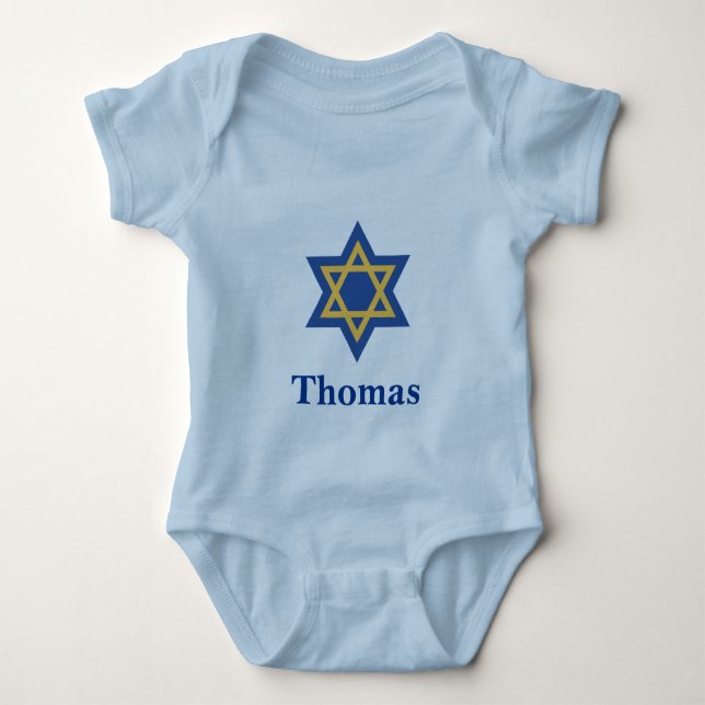 Blue and Gold Jewish Star of David Baby Bodysuit (Front)