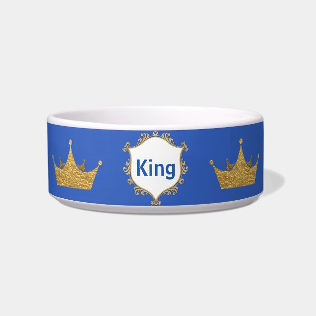Blue and Gold King Crown Pet Dish (Front)
