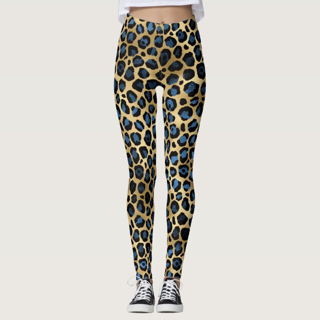 Blue and Gold Leopard  Leggings (Front)