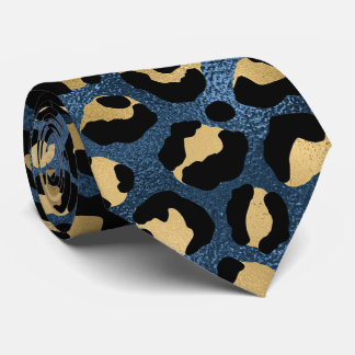 Blue and Gold Leopard Print Neck Tie