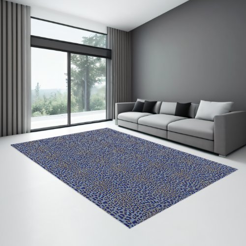 Blue and gold leopard print rug