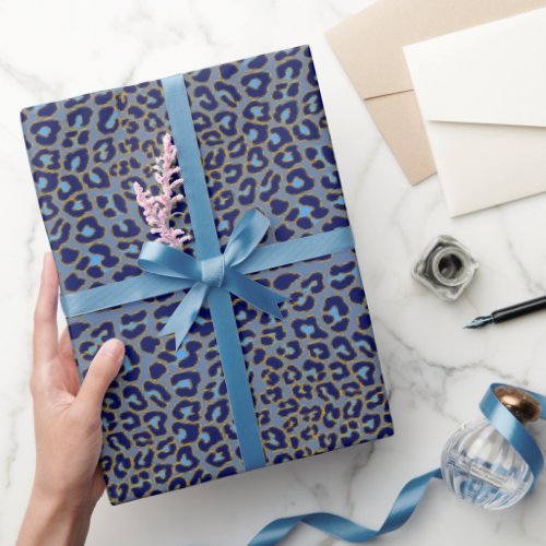 Blue and gold leopard print  wrapping paper