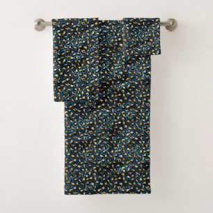 Blue and Gold Leopard Series Design 1 Bath Towel Set