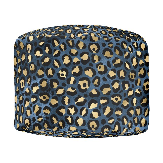 Blue and Gold Leopard Series Design 1  Pouf (Front)