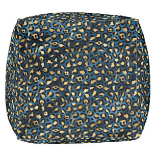 Blue and Gold Leopard Series Design 1  Pouf