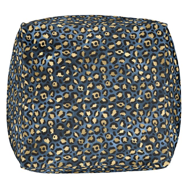 Blue and Gold Leopard Series Design 1  Pouf (Bottom)