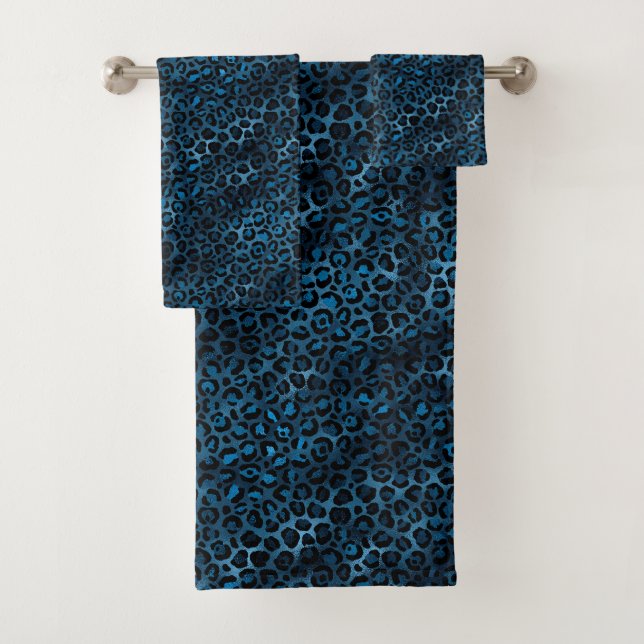 Blue and Gold Leopard Series Design 3 Bath Towel Set (Insitu)