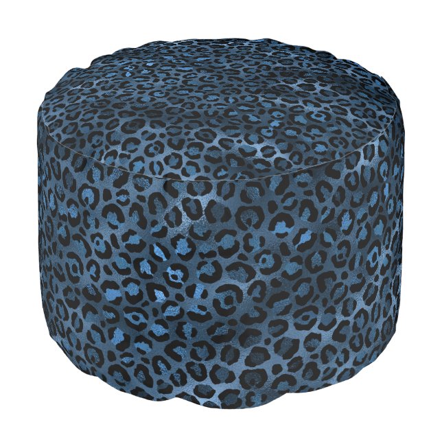 Blue and Gold Leopard Series Design 3  Pouf (Angled Front)