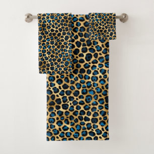 Blue and Gold Leopard Series Design 4 Bath Towel Set