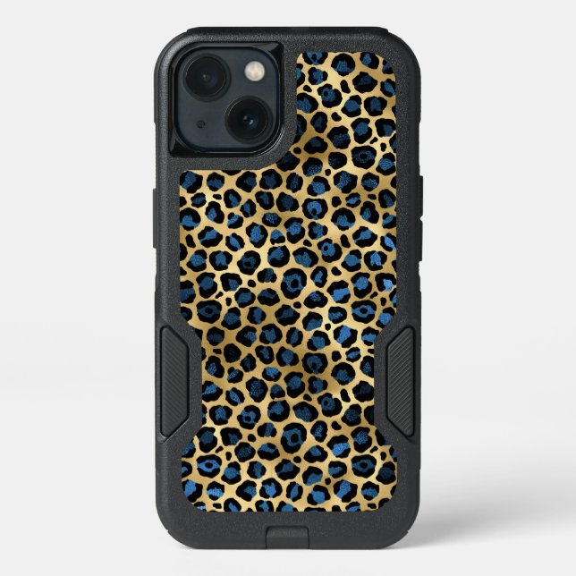 Blue and Gold Leopard Series Design 4 Otterbox iPhone Case (Back)