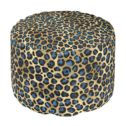 Blue and Gold Leopard Series Design 4  Pouf