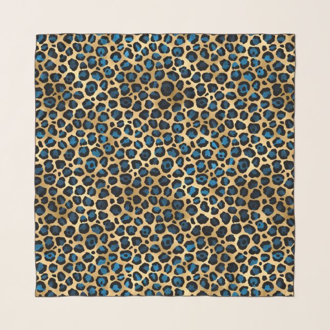Blue and Gold Leopard Series Design 4 Scarf (Front)