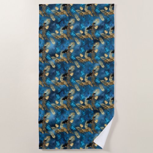 Blue and Gold Leopard Series Design 6 Beach Towel