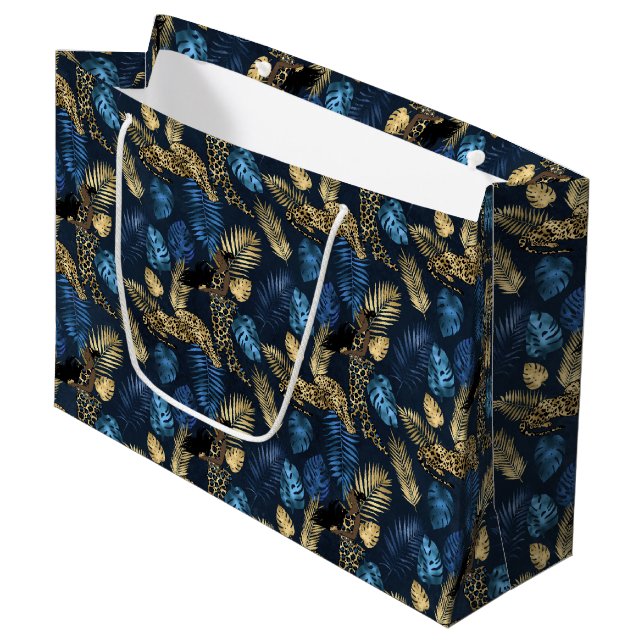 Blue and Gold Leopard Series Design 8 Large Gift Bag (Front Angled)