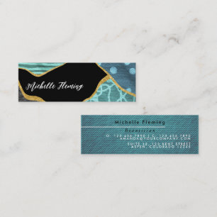 Blue and Gold Linen Fabric Mini Business Card