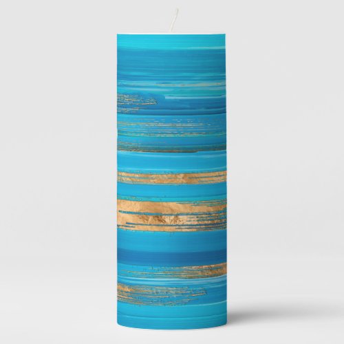 Blue and Gold lines Abstract N2 Pillar Candle