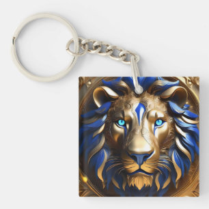 Blue And Gold Lion Head, Keychain