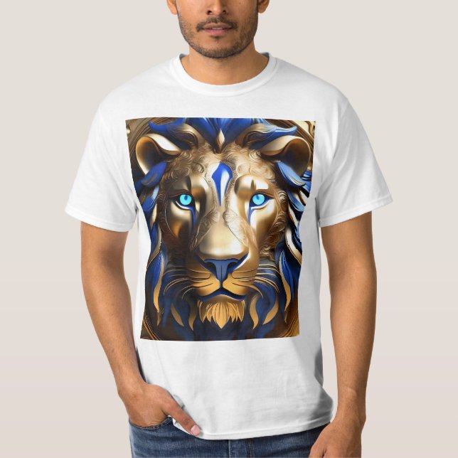 Blue And Gold Lion Head, T-Shirt (Front)