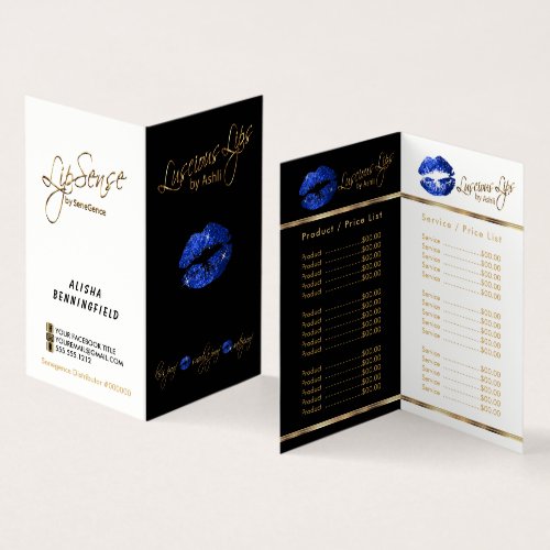 Blue and Gold Lip Price and Service List Business Card