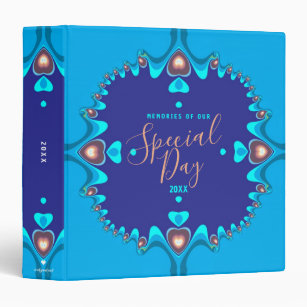 Blue and Gold Love Hearts Special Day 3 Ring Binder