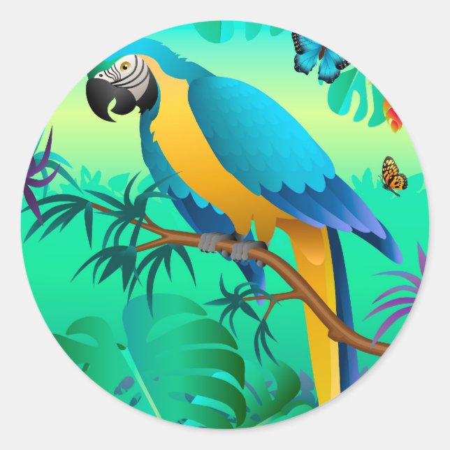 blue and gold macaw in the Amazon Classic Round Sticker (Front)