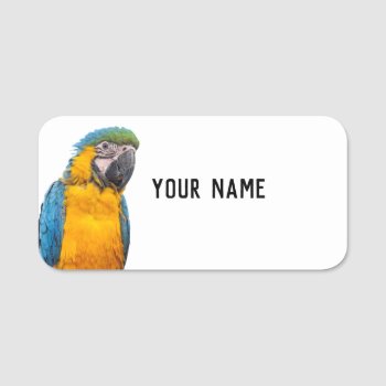 Blue And Gold Macaw Name Tag by PixLifeBirds at Zazzle