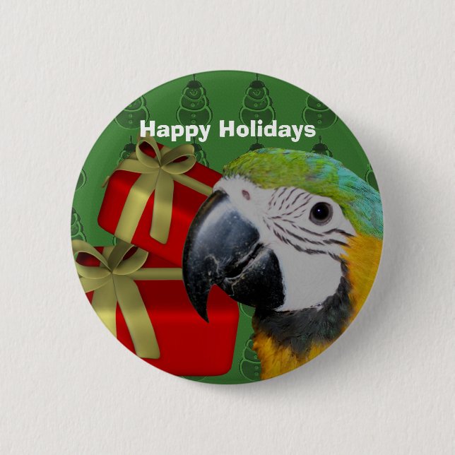 Blue And Gold Macaw Parrot Holiday Button (Front)