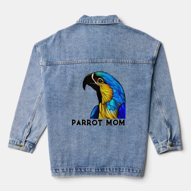 Blue and Gold Macaw Parrot Mom  Denim Jacket (Back)