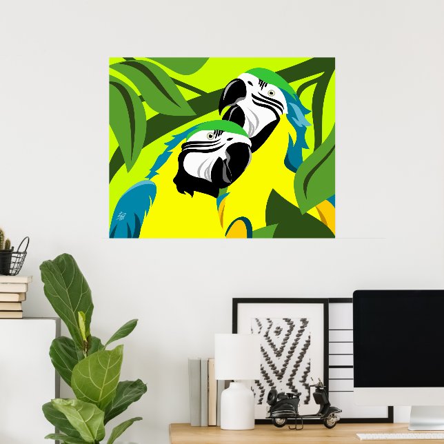 Blue and Gold Macaw Parrots Poster (Home Office)