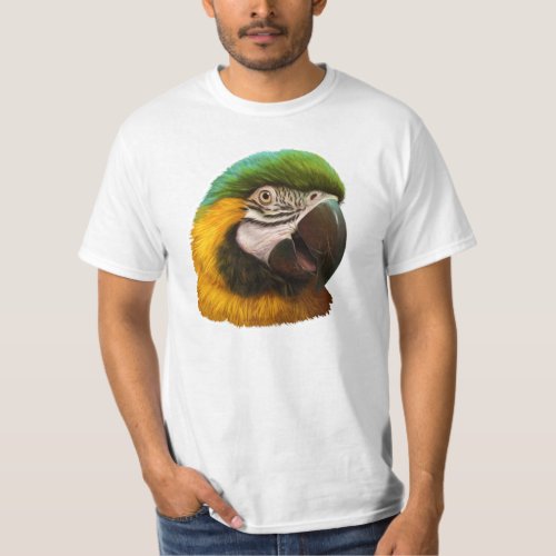 Blue and gold macaw realistic painting T_Shirt