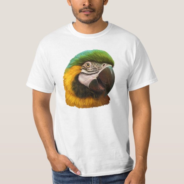 Blue and gold macaw realistic painting T-Shirt (Front)