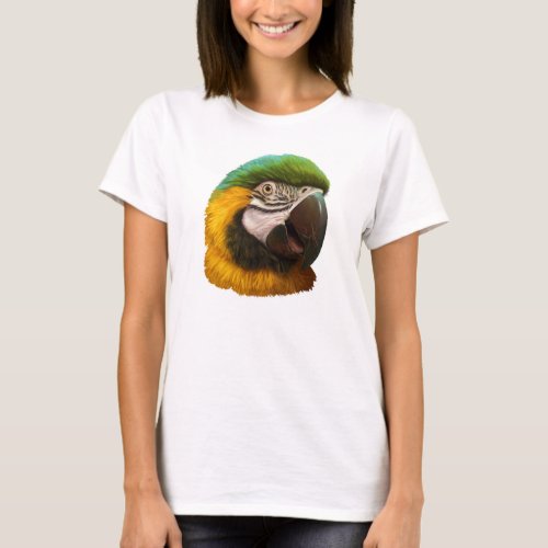Blue and gold macaw realistic painting T_Shirt