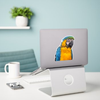 Blue And Gold Macaw Sticker by PixLifeBirds at Zazzle