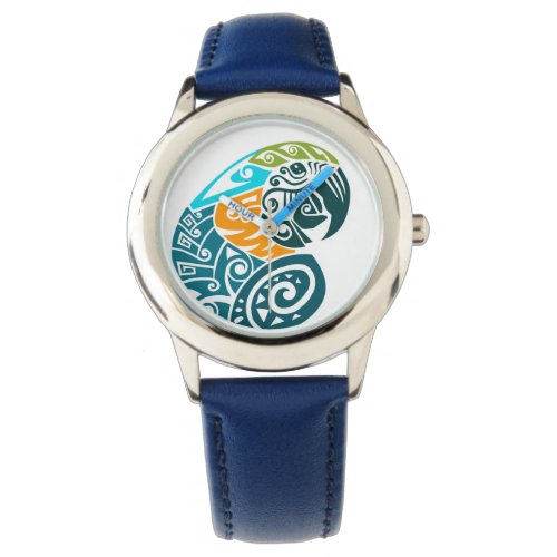 Blue and gold macaw tribal tattoo watch