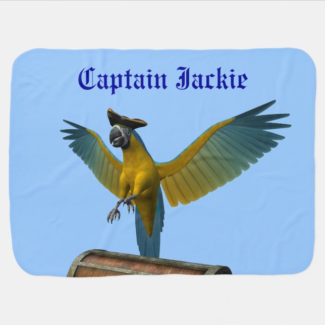 Blue and Gold Macaw Wearing a Pirate Hat Baby Blanket (Horizontal)