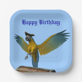 Blue and Gold Macaw Wearing a Pirate Hat